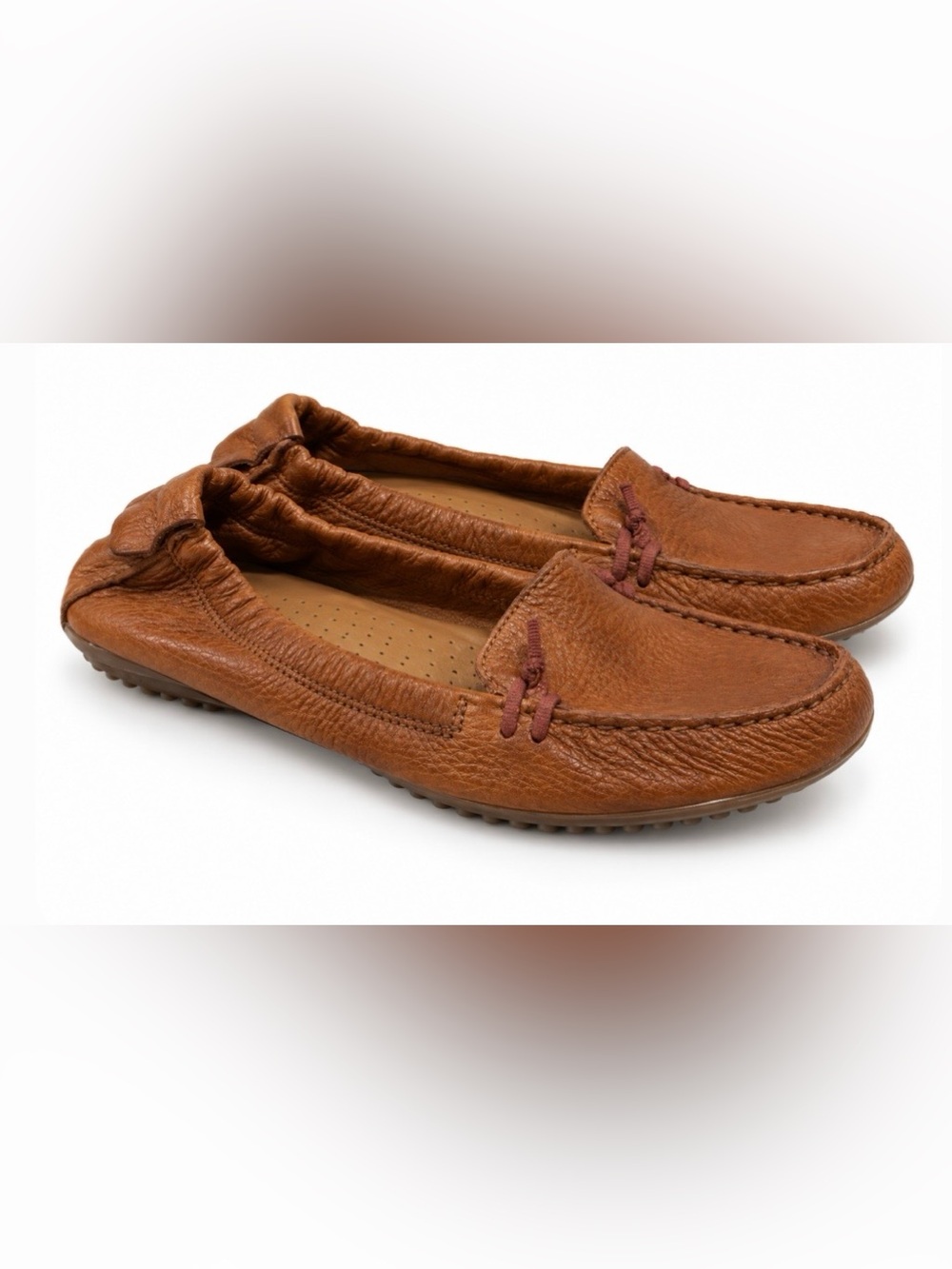 Boho Hush Puppies Women's Cognac Brown Leather Moccasin Flats